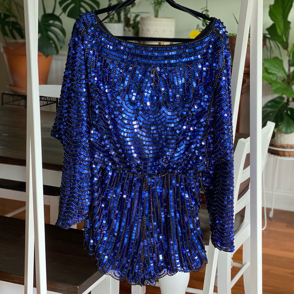 Endless Rose Royal Blue Sequin Romper- Size M *GORGEOUS SHOWSTOPPER!*